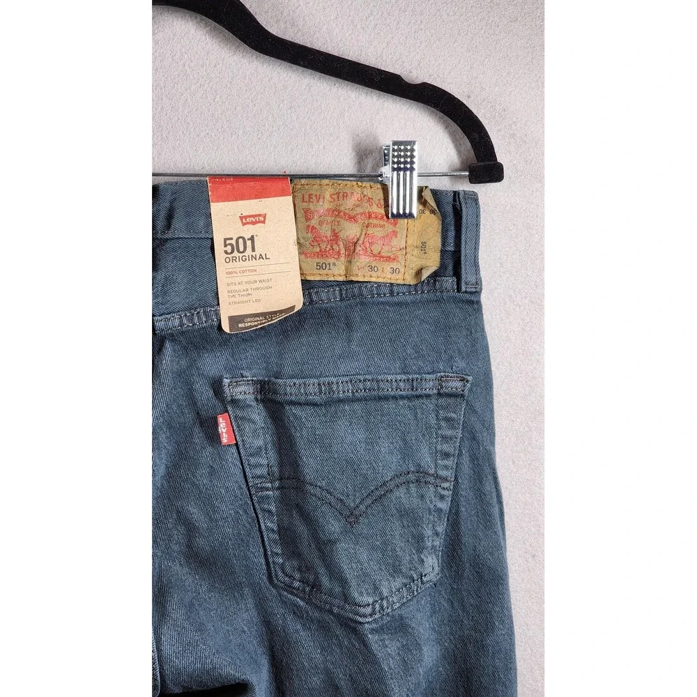 Levis 501 Jeans Mens 30x30 Blue Green Straight Leg Button Fly Original Fit Denim